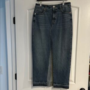 Express High Waisted Drop Hem Front Slip Maxi Denim Skirt, Size 8